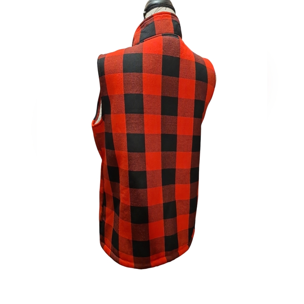 Buffalo Plaid Sherpa Lined Color-Block Sleeveless Vest in Size Medium. - Picture 3 of 6